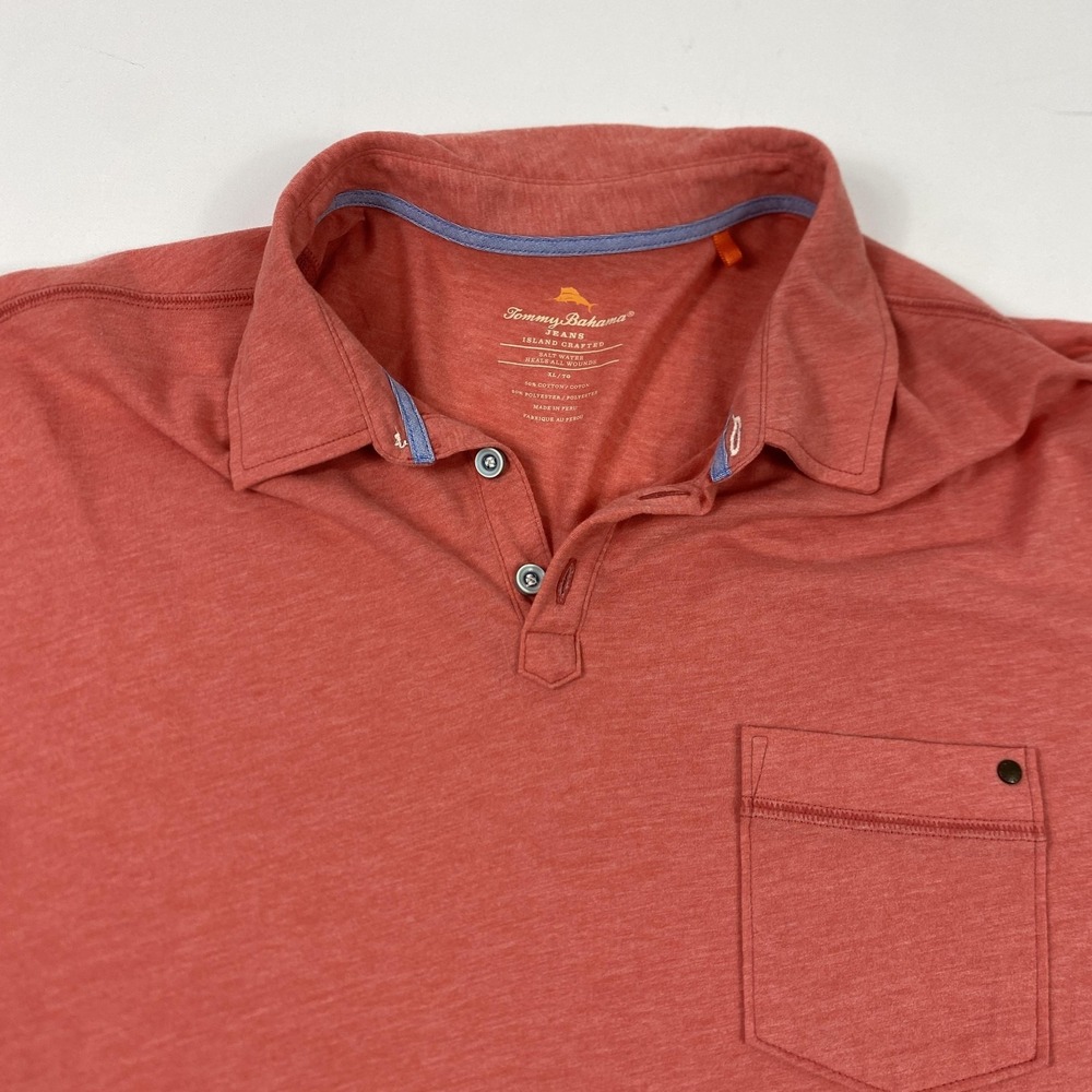 Tommy Bahama Jeans Polo Shirt Mens XL Red Heather Pocket Short Sleeve Casual